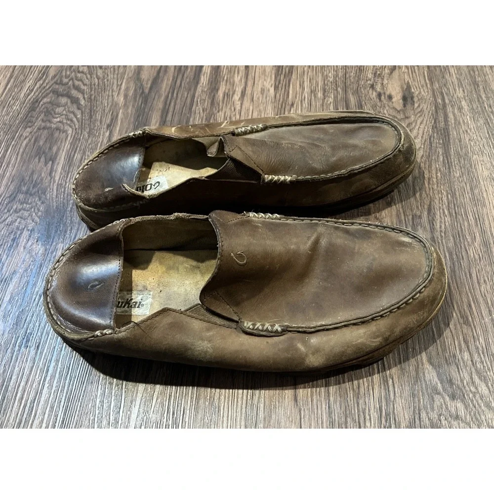 Olukai Moloa Leather Slip On Shoes - Men's Size 14 - Brown Casual Loafers